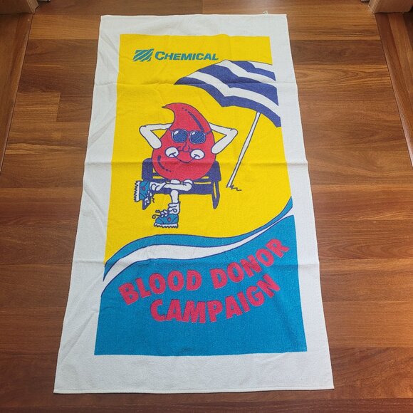 Red Cross Chemical Bank Vintage Towel Blood Donation Beach Giveaway Made USA - Picture 2 of 9